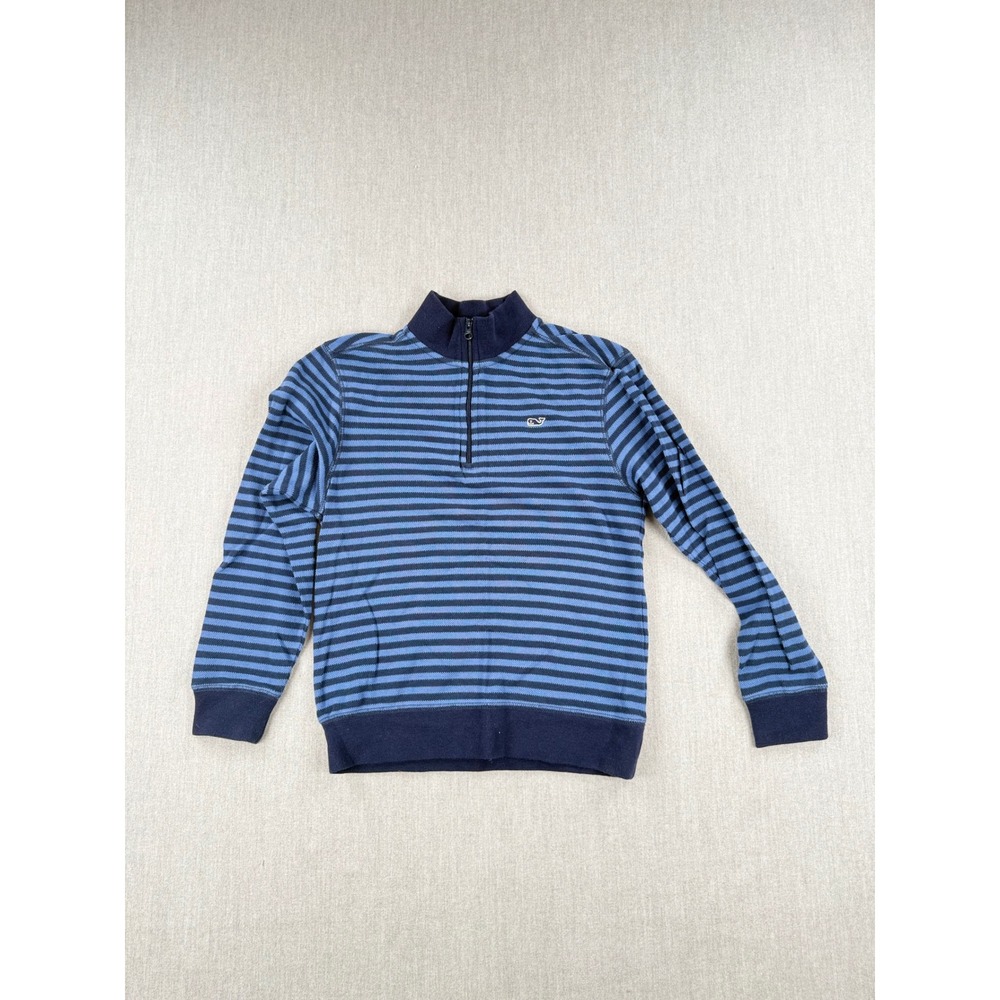 Vineyard Vines Boys Blue Striped Quarter Zip Cotton Pullover Sweater Size S 8-10